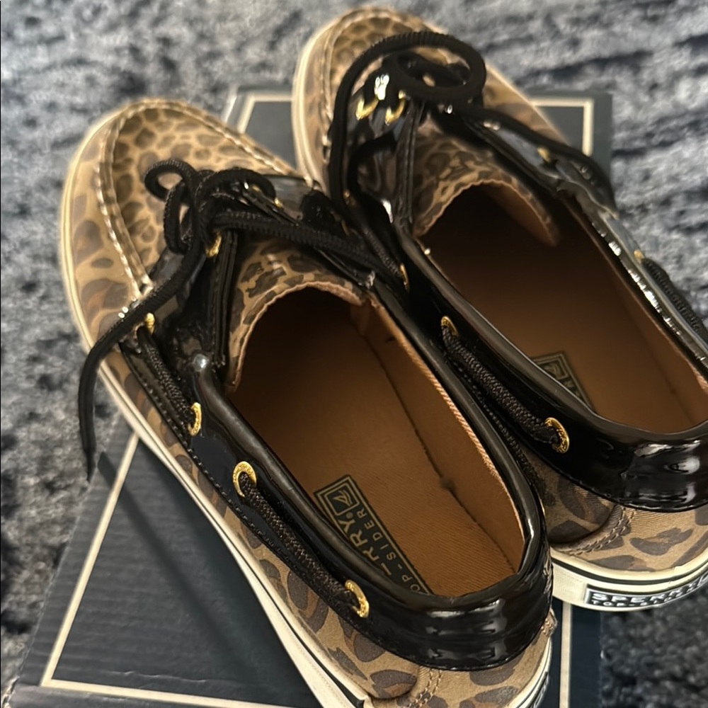 Sperry Women's Leopard Print Sneakers with Black and Gold Accents
